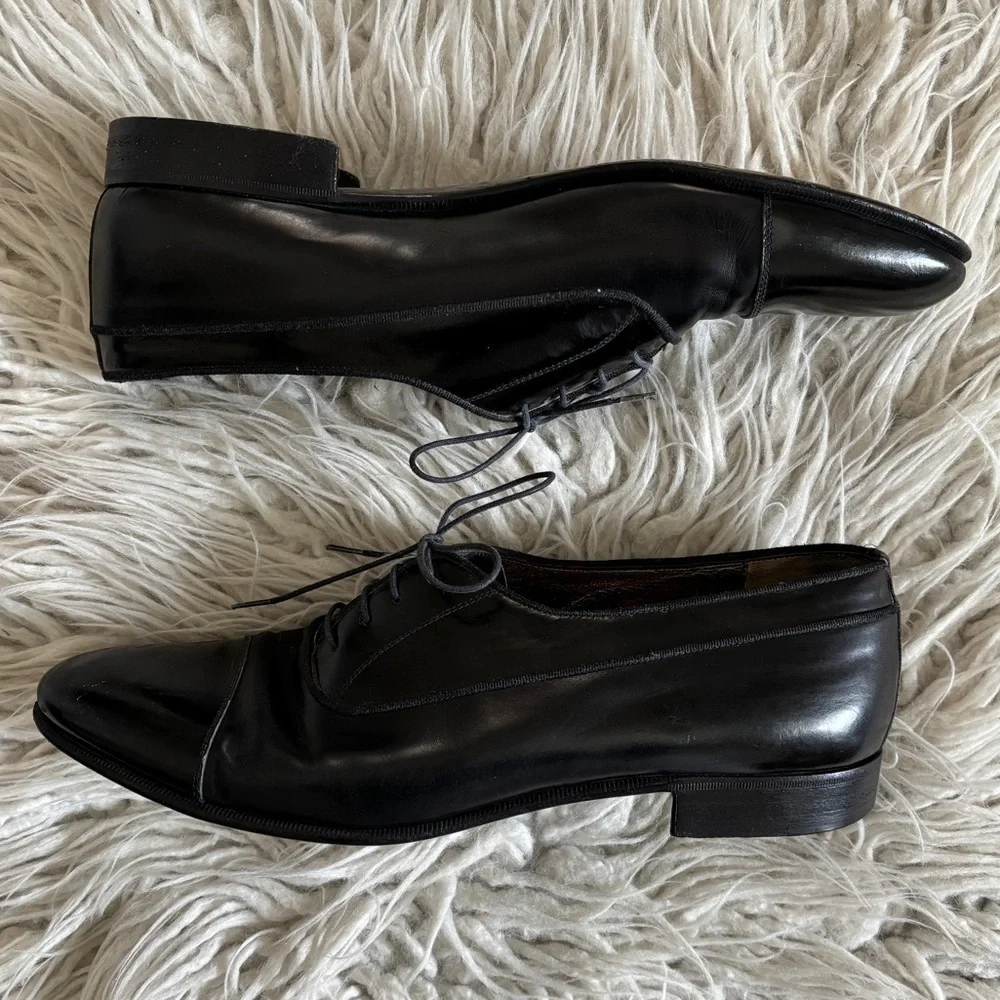 Salvatore Ferragamo Florence Black Leather Cap Toe Oxford Dress Shoes Mens 9.5D